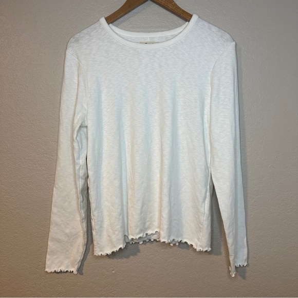 Madewell Long Sleeve Baby Tee Bright Ivory White 90s Retro Lettuce Trim Soft - Picture 2 of 9